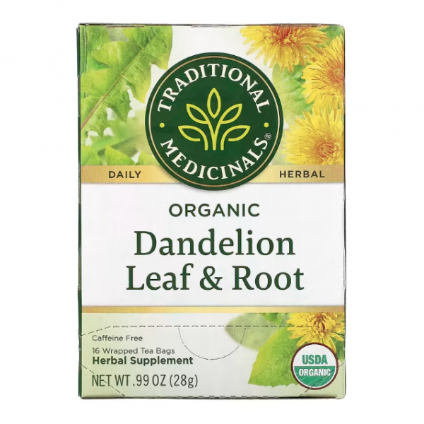 Traditional Medicinals, Herbal Teas, Organic Dandelion Leaf & Root Tea, Caffeine Free, 16 Wrapped Tea Bags,